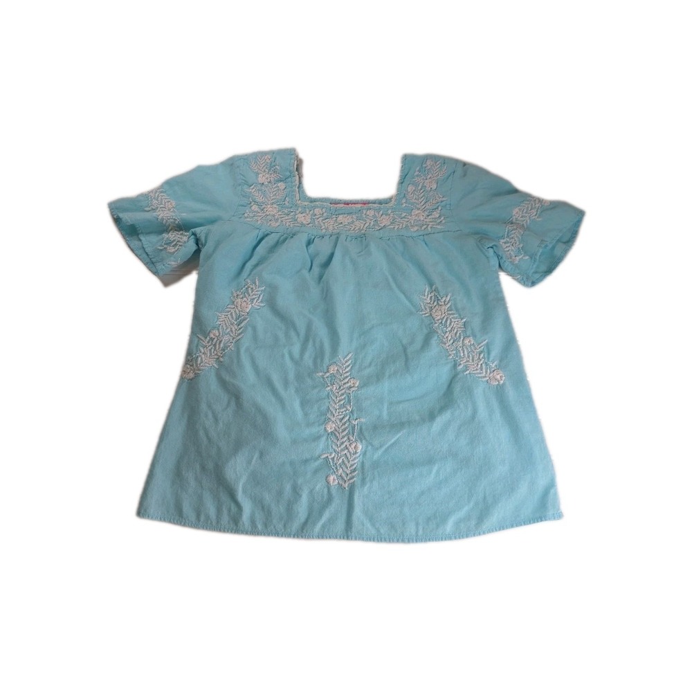 Lilly Pulitzer Tamryn Blue Floral Embroidered Top Square Neck Short Sleeve XXS
